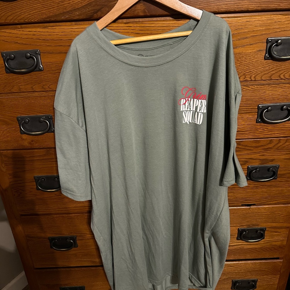 Olive Green Grim Reaper Graphic T-Shirt